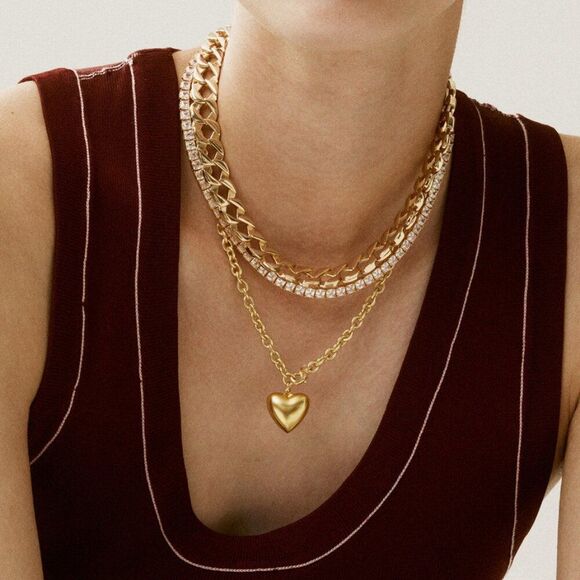 NWOT. $85 Roxanne Assoulin The Mini Puffy Heart Necklace in Gold Sz Small - Picture 3 of 11